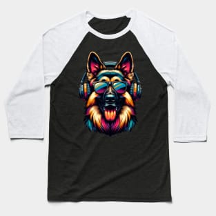 German Shepherd Dog Smiling DJ with Lively Tunes Baseball T-Shirt